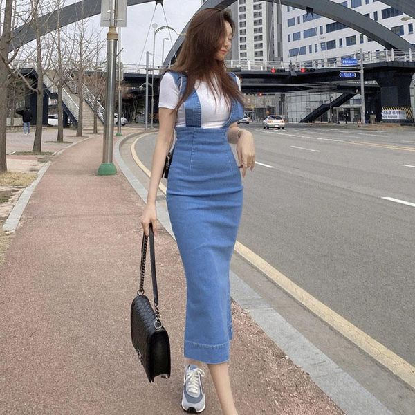 

dresses new arrival fashion women office lady elegant temperament casual skirt autumn denim skirt split simple young blue bodycon skirt, White;black