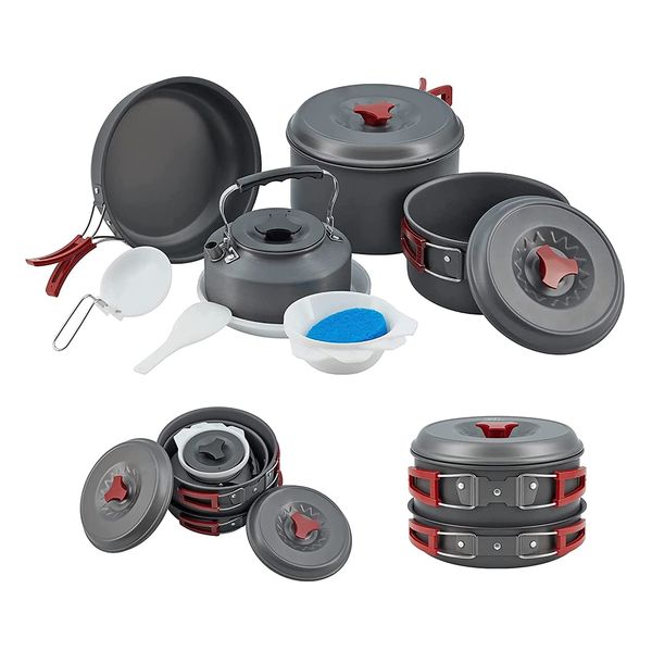 

17pcs camping cookware mess kit backpacking cooking set lightweight cookware sets outdoor cook gear for family hiking picnic