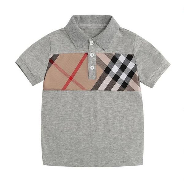 

Cute Baby Boys Summer Plaid Polos T-shirts Kids Short Sleeve T-shirt Cotton Children Turn-down Collar Shirt Child Breathable Tops Tees, Gray