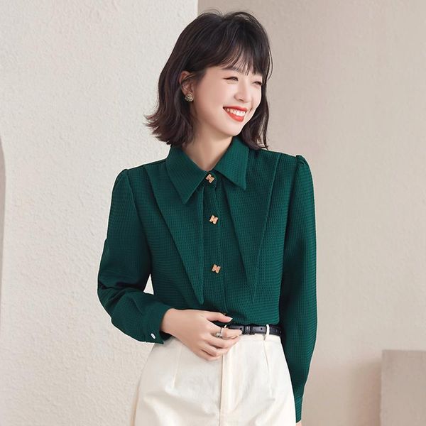 

shirts green button up shirt women and blouses long sleeves women's clothing 2022 latest fashion chic woman blouse korea cardigans, White