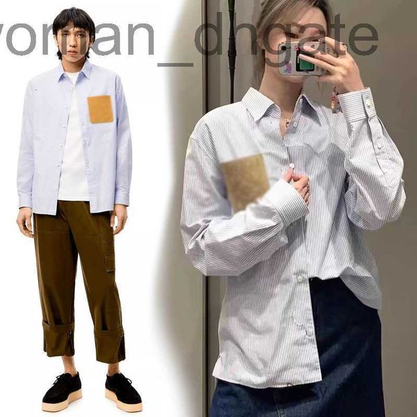 

women's blouses & shirts designernew italian weipi pocket for lovers blue and white striped loose long-sleeved shirt for men and women
