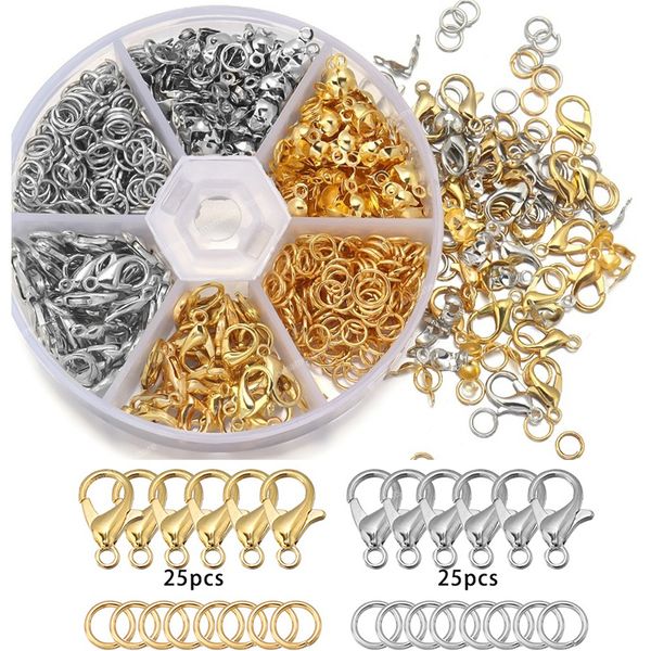 

450-1450pcs/box jewelry making kits lobster clasp open jump rings end crimps beads box sets handmade bracelet necklace findings jewelry maki, Blue;slivery
