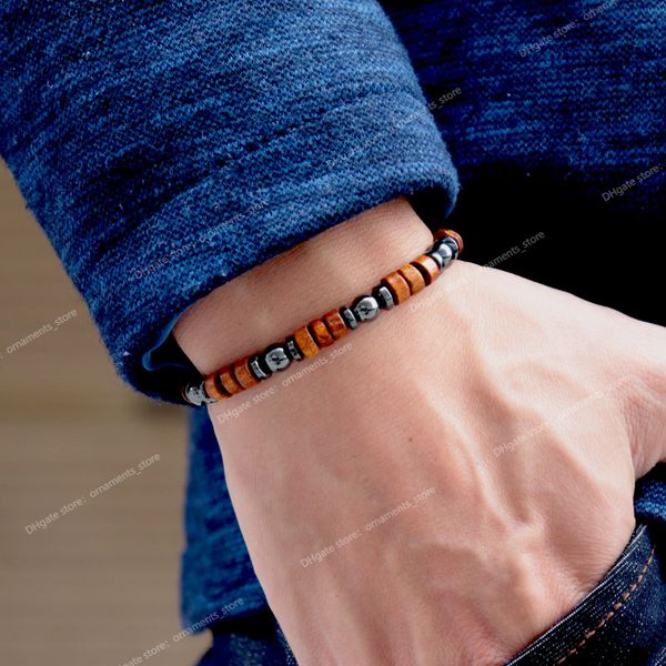 

antique wenge wood bracelet homme 6mm natural hematite tiger eye stone braslet man accessories pulseira gift for boyfriend joyas fashion jew, Black