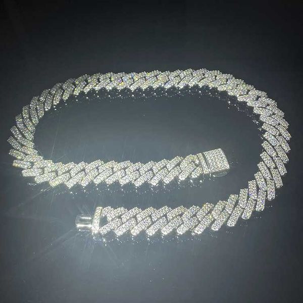 

copper chain wholesale ice out cz diamond cuban chain necklace 18k gold plated 2 rows hip chain, Silver