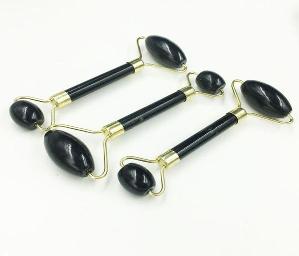 

natural black obsidian jade roller crystal massage roller gua sha set real jade facial lifting tool face thin massager3059350