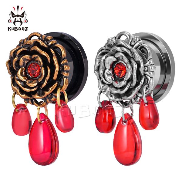 

kubooz stainless steel gothic rose red ear tunnels piercing expanders body jewelry gauges earring stretchers wholesale 32pcs, Silver