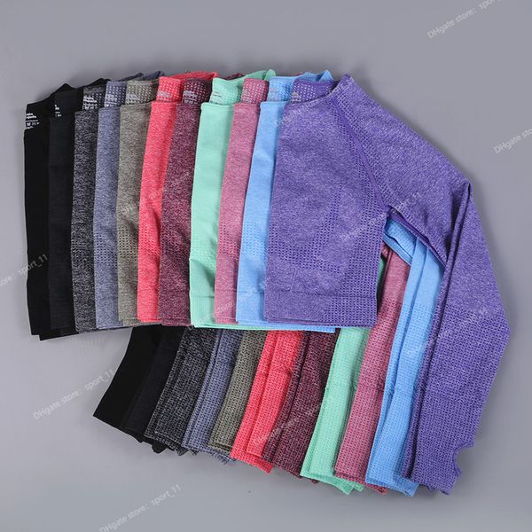 

seamless yoga shirts crop long sleeves shirts for women yoga sports fitness gym cloth workout fitness sports shirts yogayoga shirts sportsw, Gray;blue
