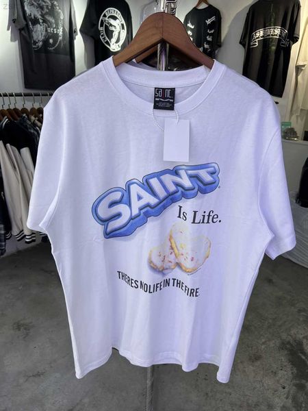 

men's t-shirts saint michael 2023ss men women t shirt cookies vintage hip hop high street casual oversized short sleeve tees, White;black