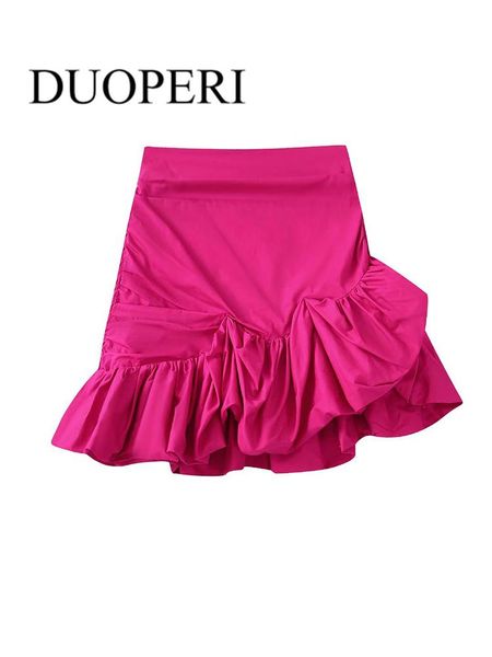 

dresses duoperi women fashion pleated skirt with ruffle hem vintage high waist back zipper female skirts mujer chic outfits, White;black