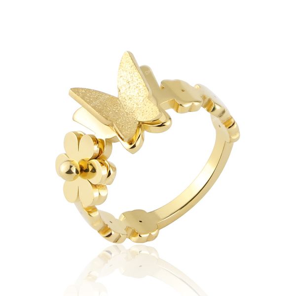 

new arrival beautiful flower and frosted butterfly ring for women stainless steel gold color jewelry gift brand ring wholesale fashion jewel, Golden;silver