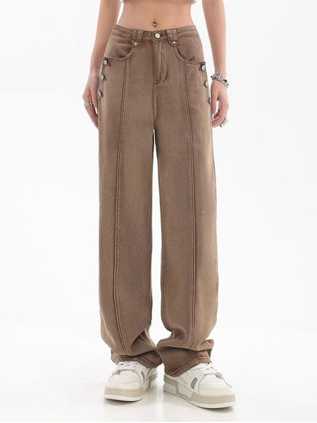 

jeans brown women jeans high waist loose straight leg femme jean 2022 autumn fashion y2k casual streetwear female pants baggy trouser, Blue