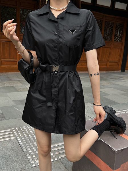 

casual dresses pra women's brand casual luxury street style dress high-quality imported nylon waterproof autumn and winter with belt sh, Black;gray