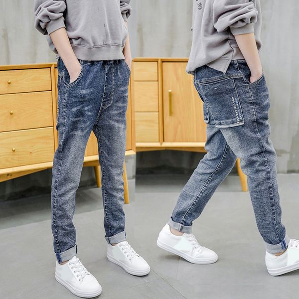 

jeans 1pc kids baby boys jeans cotton clothes clothing pants toddler infant boy denim trousers children wears 4-11 yeas 230418, Blue