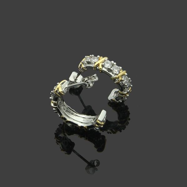

classic fashion womens sixteen diamonds earrings studs designer jewelry x arc charm earring big circle t love earrings for women's girl, Golden;silver
