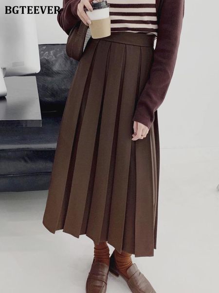 

dresses bgteever elegant high waist ladies solid pleated skirts spring autumn loose female aline skirts elegant women long skirts, White;black