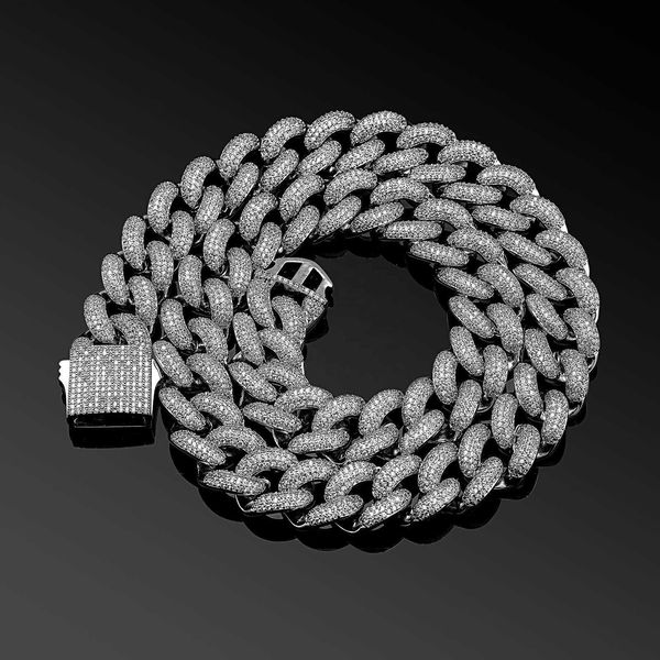 

18mm iced luxury cuban link chain necklace full micro pave prong setting aaa cz stone hip hop jewelry mens necklace, Silver