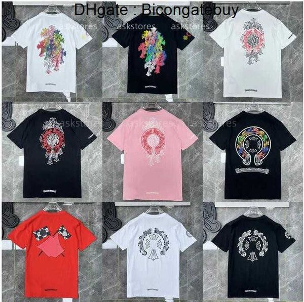 

classic fashion ch mens t shirts sanskrit letter t-shirt horseshoe cross pattern tshirts designers hip hop t-shirts woman summer tees 35lx, White;black