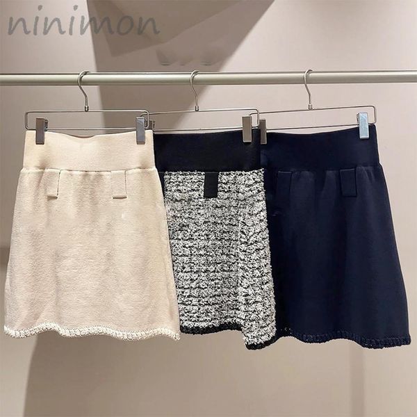 

dresses ninimon luxe jacquard knit mini rok tweed herfst winter vrouwen mini potlood rokken office hoge taille elegante dames rokken, White;black
