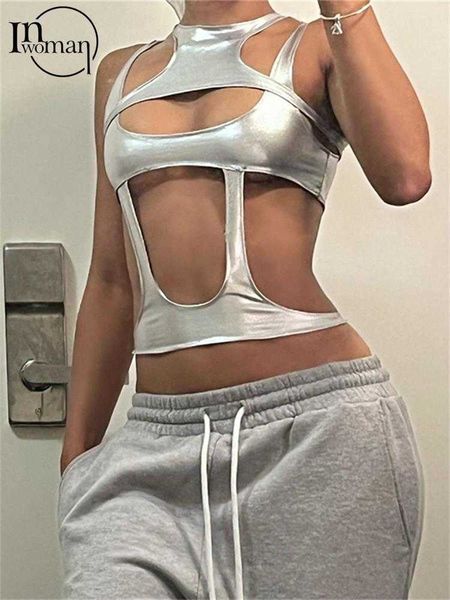 

women's tanks camis inwoman spring sliver hollow out tank club outfit for women 2023 cami backless crop female casual slim camisole j23, White