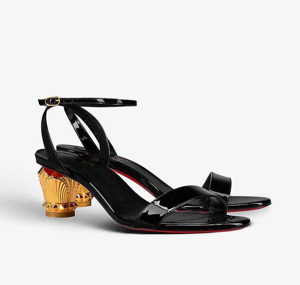 

luxury women sandal lipsita queen 55mm reds sole mid-heels black patent calf leathers gold spiked heels luxury designer dress wedding shoe w