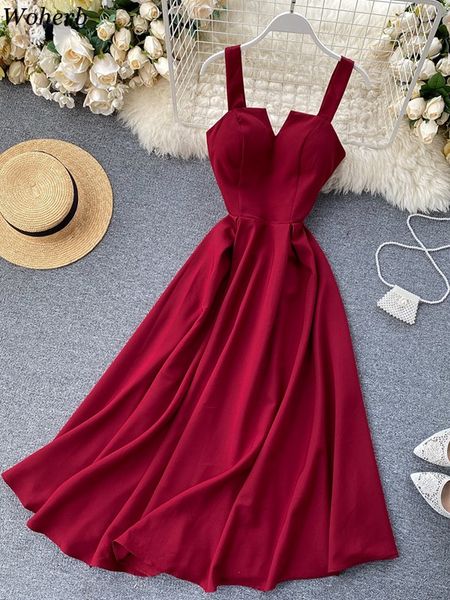 

casual dresses woherb summer robe dress women v neck long party dresses tank backless spaghetti strap maxi female holiday vestidos 230418, Black;gray