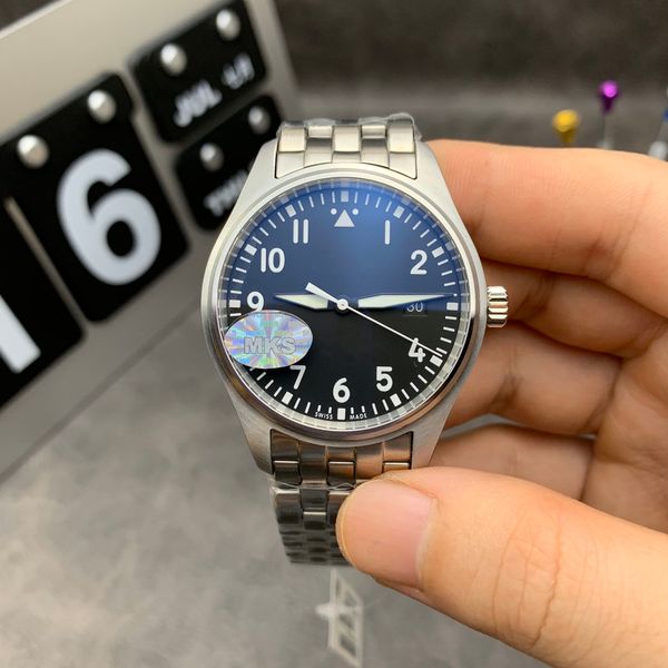 

mks iw327016 luxury watch pilot's 316l fine steel, seagull 2892 movement, 40mm diameter, super luminous, double anti-reflective convex, Slivery;brown