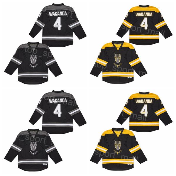 

movie black panther 4 wakanda hockey jersey killmonger king tchalla college team home red color white men all stitched vintage for sport fan