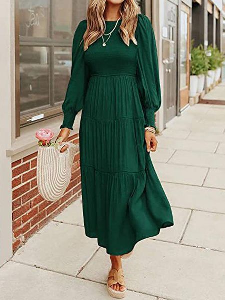 

dresses 2022 autumn long pleated dress women winter pink maxi party dress ladies fashion casual a line dress for women, Black;gray