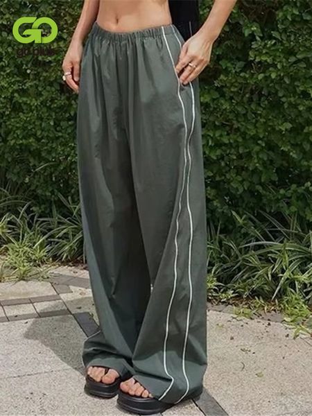 

women's pants capris goplus womens black green cargo pants wide leg trousers autumn korea style casual sweatpants pantalon baggy trouse, Black;white
