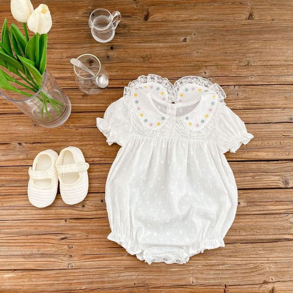 

rompers summer infant baby embroidered lace breathable baby clothes female baby short sleeved girl summer romper fkiwer khaki 230418, Blue