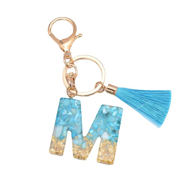 

new fashion english letter keychain with tassel blue a-z keyring glitter sequins filling resin key chain gifts accessories fashion jewelryke, Silver
