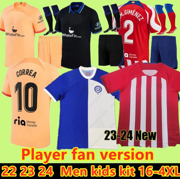 

120th soccer jerseys 23/24 joao felix 2023 2024 morata m. llorente correa camiseta football shirt uniform men kids kit griezmann r. de paul, Black;yellow