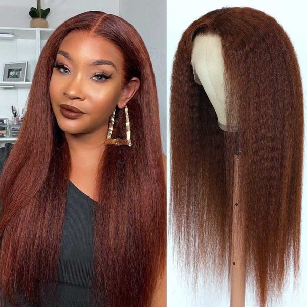

synthetic wigs kinky straight wig synthetic 13x1 t part lace s for women reddish brown copper red closured perruque femme 230227, Black