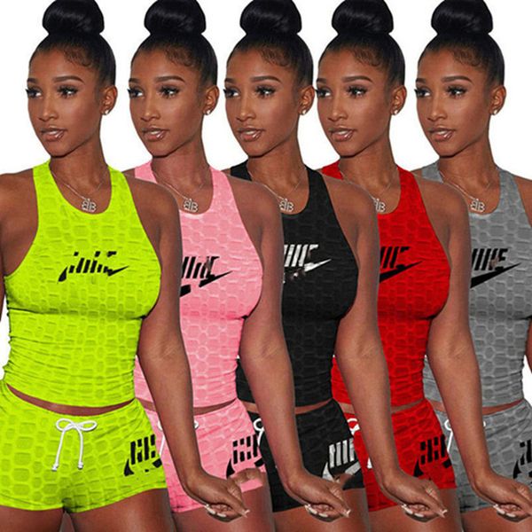 

2023 brand women letter tracksuits summer yoga 2 piece sets sleeveless t-shirt shorts embroidery sports suit crew neck outfits pullover jogg, Gray
