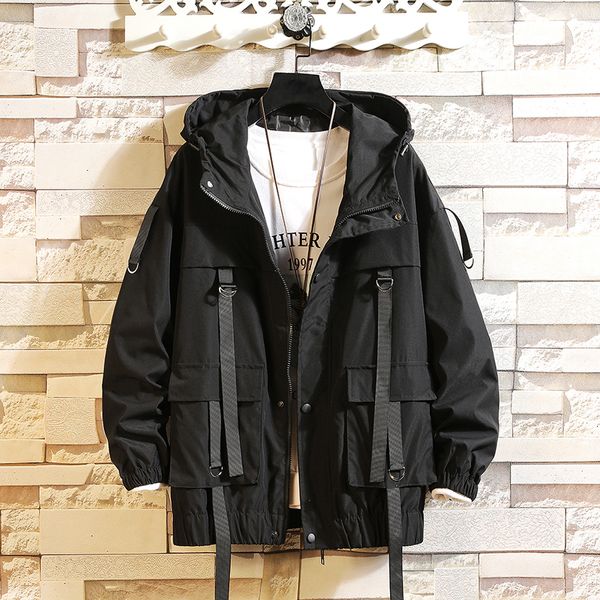 

men's jackets hooded spring causal windbreaker coats zipper ribbons sportswear bomber male 230418, Black;brown