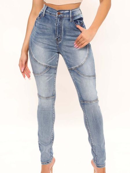 

jeans spring autumn new elastic frayed fashion stitching jeans slim fit skinny pants women high waisted jeans skinny jeans woman, Blue