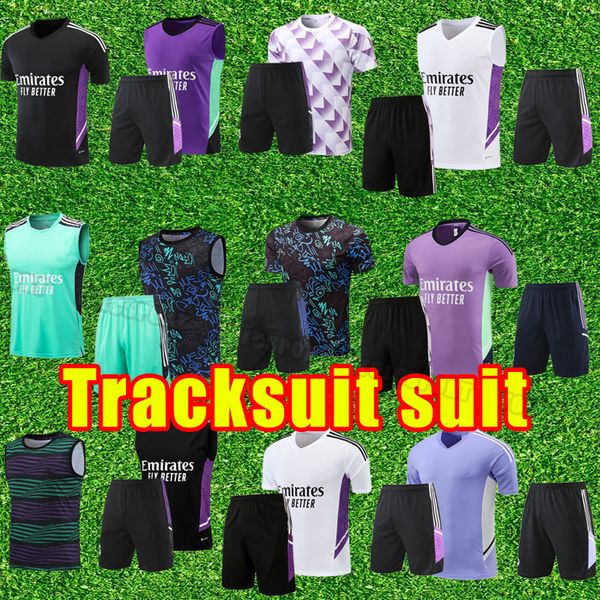 

real benzema soccer tracksuits 22/23 football shirt vini alaba tchouameni camavinga modric vinicius rudiger short sleeve training suit plol, Black