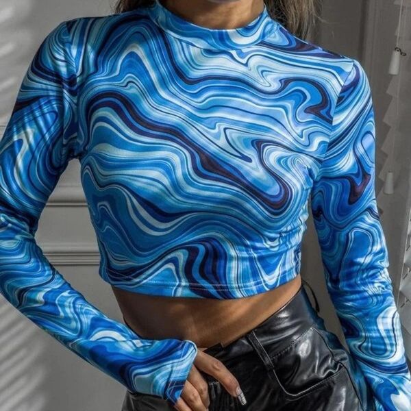 

t-shirt women shirt y2k 2022 new fashion clothing spring and summer geometric printing slim longsleeved tshirt women short, White