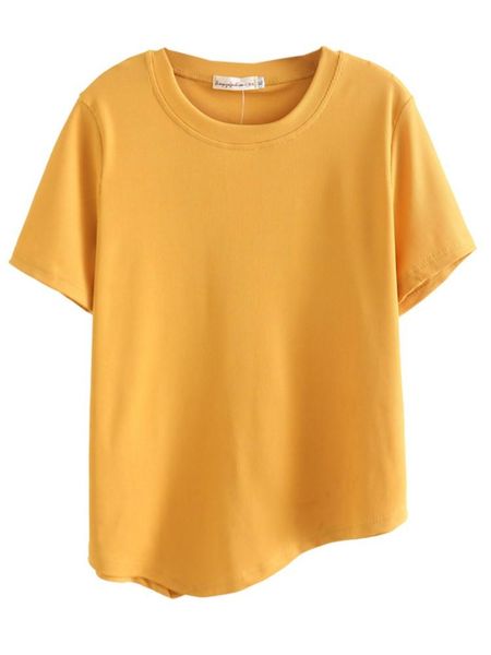 

t-shirt plus size t shirt women clothing femme summer casual oneck short sleeve asymmetrical length solid color tees, Black