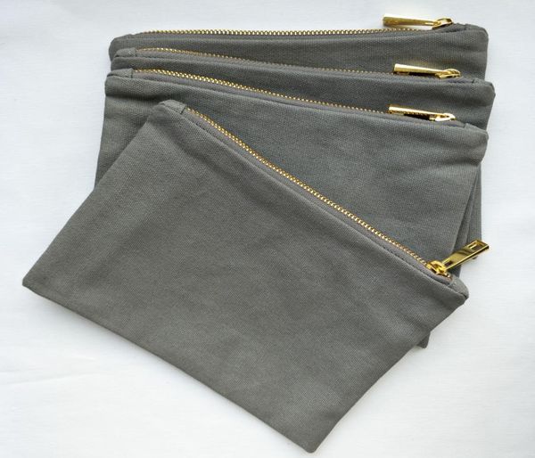 

cool gray 12oz thick and durable cotton canvas makeup bag with gold zip gold lining 69in cool gray canvas cosmetic bag ship a5033633