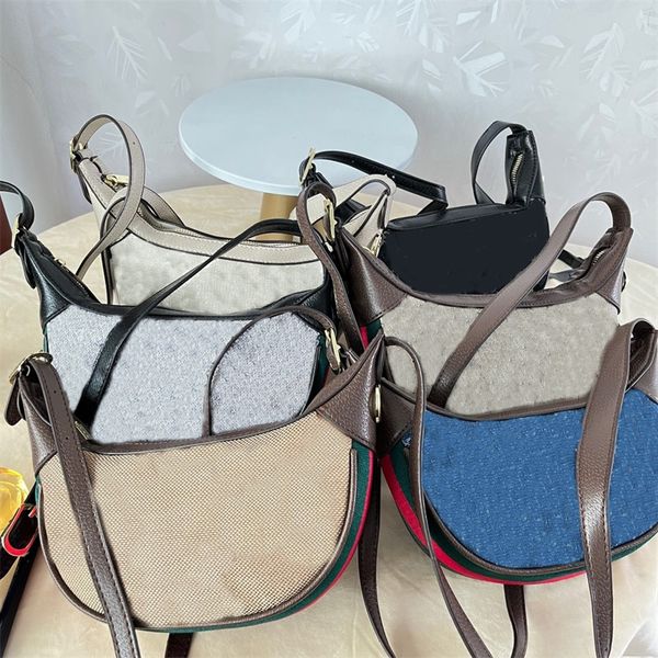 

ophidia designer bag women canvas handbag red and green ribbon half moon shape brown letter pochette zipper fashion classical vintage should