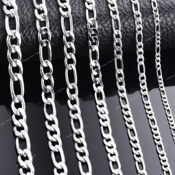 

1 piece 3mm/3.8mm/4.5mm/5mm/6mm/7mm/7.5mm figaro link chain jewelry classic curb necklace stainless steel chain for men women fashion jewelr, Silver