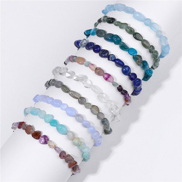 

natural irregular crystal gravel chip stone bracelet gemstone beaded amethyst elastic bracelet for women friendship jewelry, Golden;silver