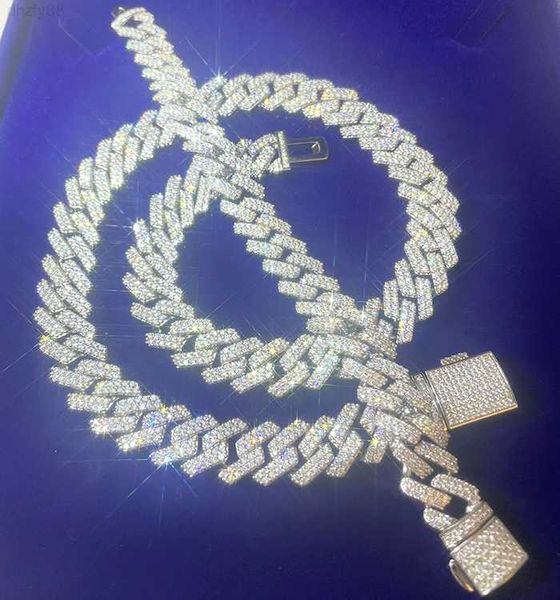

hip hop jewelry bling cuban link chain 925 silver necklace 13mm 2 rows shine moissanite cuban link chain