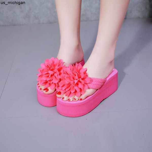 

slippers women slippers casual new bohemia floral beach sandals wedge platform thongs slippers flip flops flip flop female shoes j230417, Black