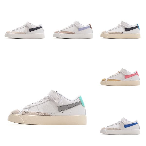 

kids designer casual sneakers tiger children tennis blazer low 77 trainers girls boys flower print ivory canvas linen fabric fashion shoes s, Black