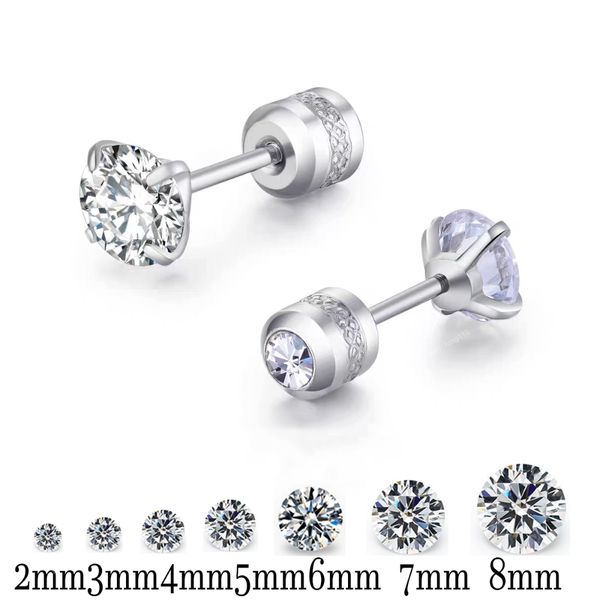 

stainless steel 4 color cz zircon korean earrings for women crystal screw titanium steel ear studs anti allergic body jewelry earringsstud e, Golden;silver
