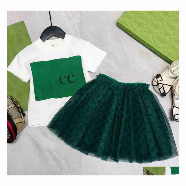 

clothing sets luxury designer kids tshirt veil skirt fashion british brand summer childrens treasures and girls cotton twopiece hood dhjod, White