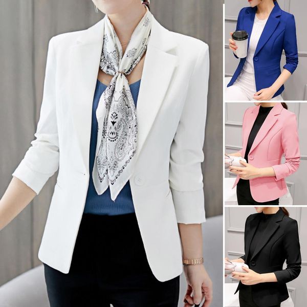 

women's suits blazer solid color long sleeve turndown collar single bottom slim fit classic suit coat office ladies pocket jacket 23041, White;black