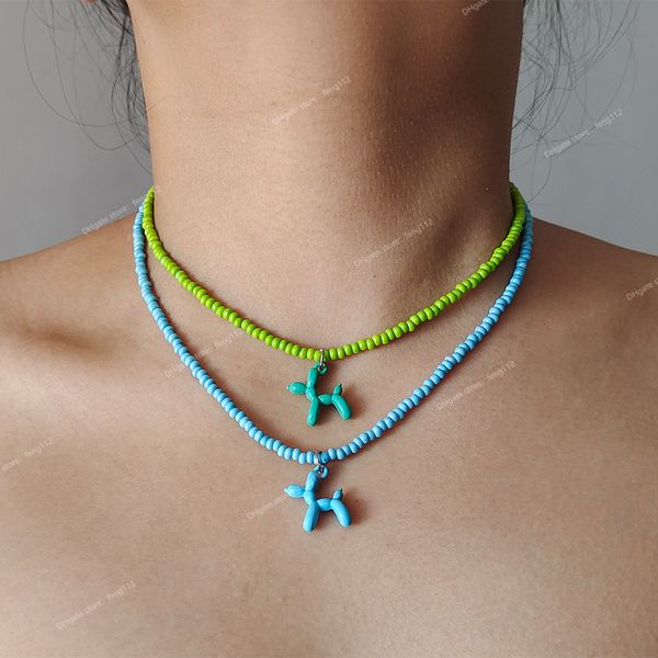 

zx cute colorful enamel puppy dog pendant necklace for women boho ethnic handmade beaded chain choker necklace wholesale jewelry fashion jew, Silver